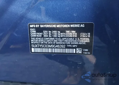 2021 BMW X3 xDrive30I z USA, uszkodzony, nr VIN 5UXTY5C03M9G46392